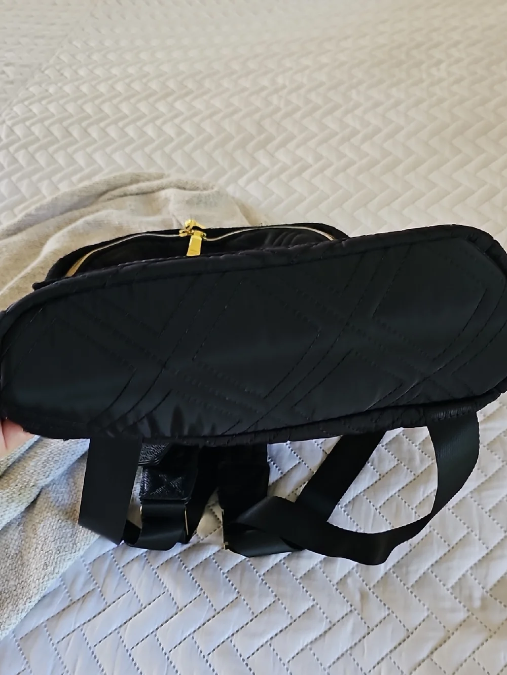 Adrienne Vittadini Black Quilted Backpack with Gold Hardware - EUC